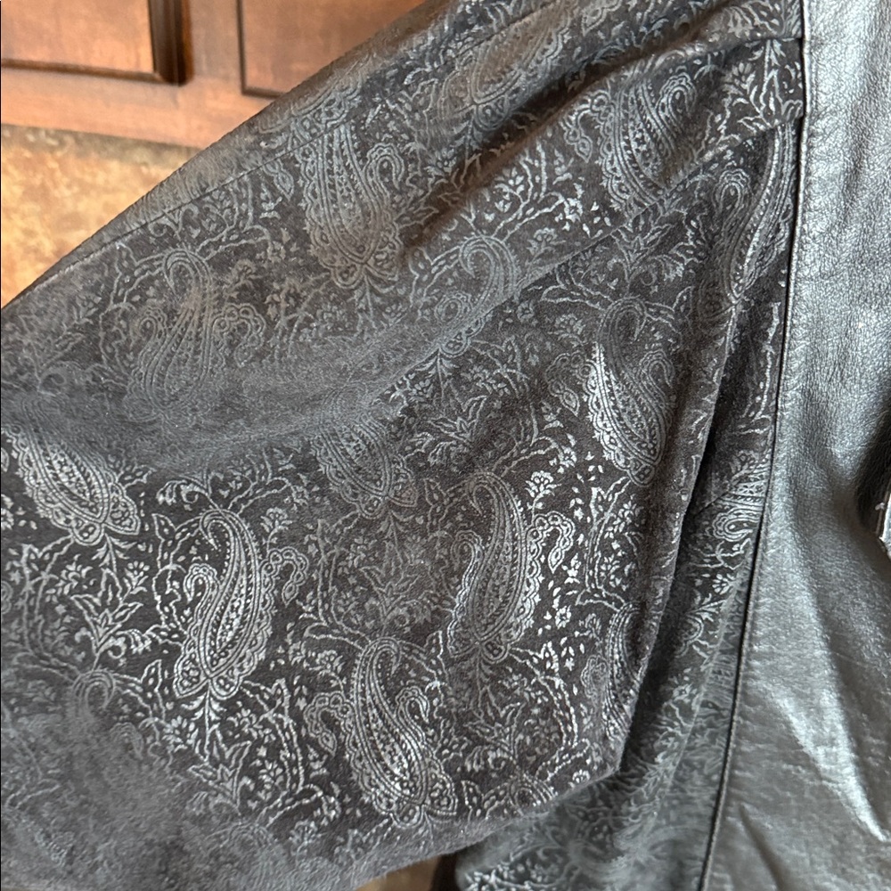 Wilson black leather jacket paisley burnout 80s 90s Whimsigoth dark romantic S - Picture 11 of 16
